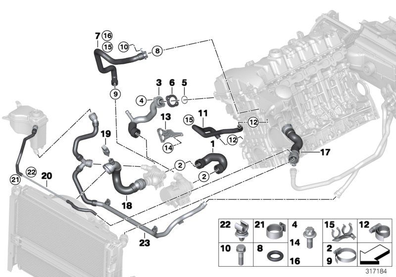 BMW E84 X1 E85 Z4 E90 vízcső 23i 25i 28i 30i - 11537545890