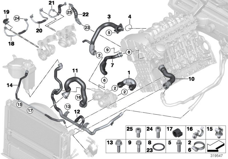 BMW E82 E88 E90 vízcső 35i - 17127540127