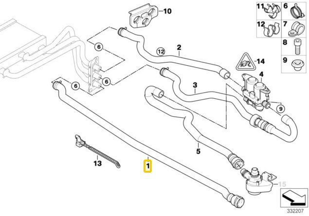 BMW E60 vízcső 20i 23i 25i 30i - 64216932051