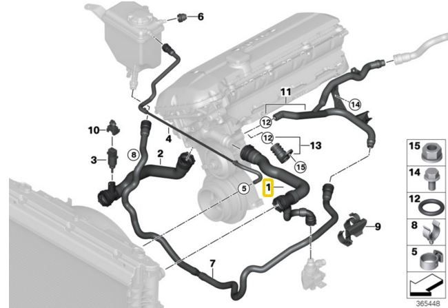 BMW E60 vízcső 20i 25i 30i - 17127519256