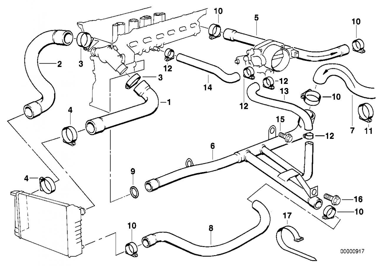 BMW E36 vízcső 320i 323i 325i 328i - 11531703844