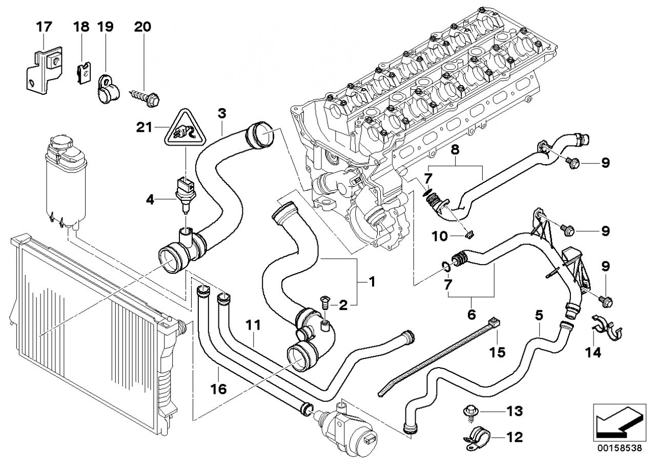 BMW E39 vízcső 5.20i-5.23i-5.25i-5.28i-5.30i - 11531438633